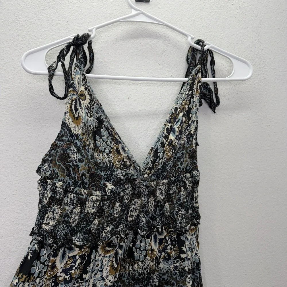 Free People One Women Festival BabyDoll Midi Dress Size M Boho Fairy Tie Straps